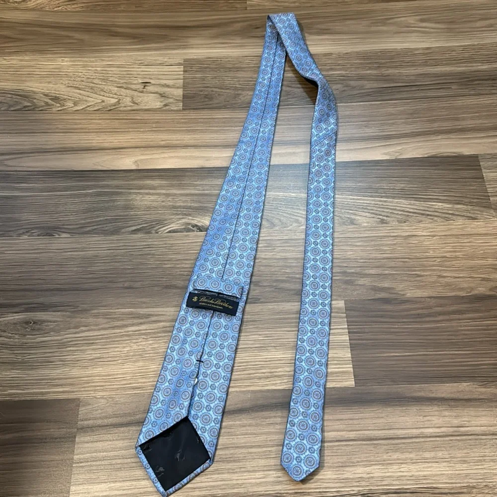 Brooks Brothers Silk Ice Blue Brown Textured Geometric Tie NWT